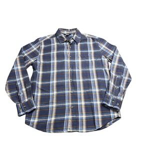 Eddie Bauer Mens Medium Long Sleeve Plaid Flannel 100% Cotton Shirt Blue Brown